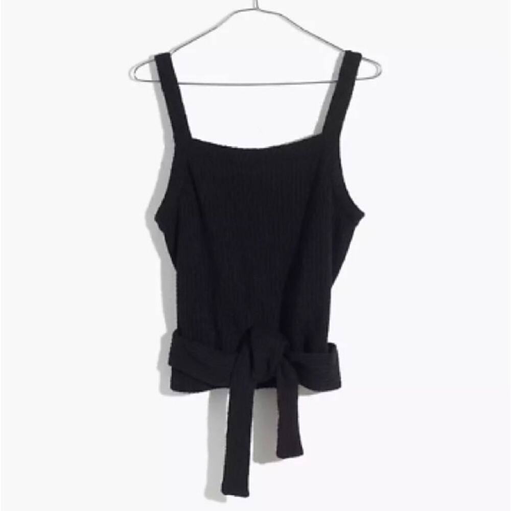 Madewell Texture & Thread Black Stretch Knit Waist Tie Tank Top Size XS